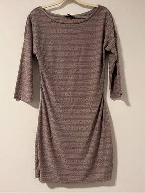 Express Mauve-Taupe Sequin- Striped Midi Dress NWT